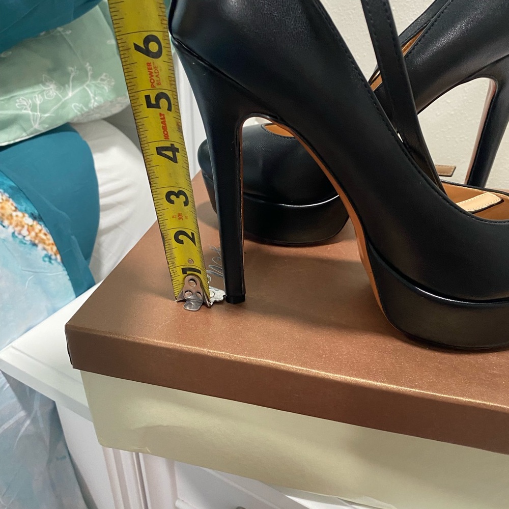 Black Platform Stiletto Heels with Ankle Strap - Picture 2 of 7